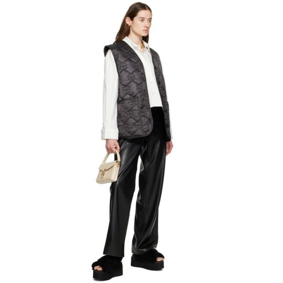 Anine Bing Koa Black Vegan Leather High Rise Wide Leg Pants Large - Picture 3 of 11